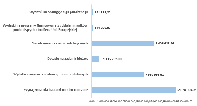 Wykres przedstawiający wykonanie wydatków bieżących Gminy Chojna w I półroczu 2020 roku według podstawowych grup wydatków